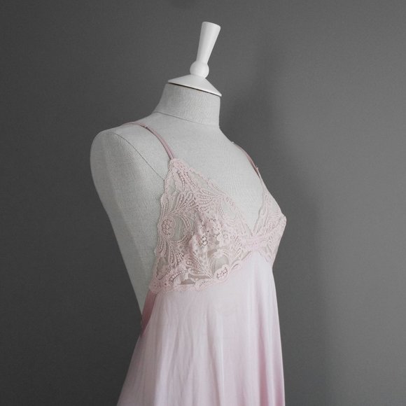 Vintage Lily of France Long Satin & Lace Mauve Pink Slip Night Gown Size Large - Picture 3 of 15